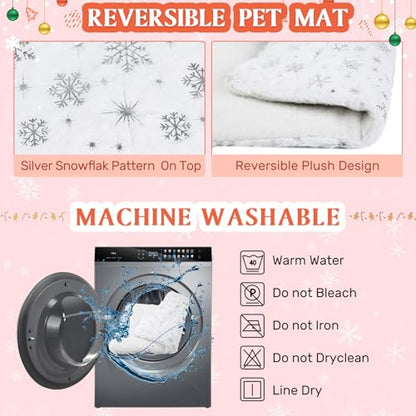 2 Pack Winter Self Warming Cat Mat Snowflake White Self Heating Pad Bed 22" x 18" Reversible Reflects Body Heat Machine Washable Thermal Pet Blanket for Winter Indoor Pet Kitten Dog Crate - color: White