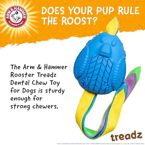 Arm and Hammer for Pets Super Treadz Large Rooster Dental Chew Toy for Dogs - Reduces Plaque and Tartar Without Brushing, Baking Soda Infused, Dishwasher Safe, Dogs Up to 35 Lbs - size: Large (Pack of 1), style: Rooster