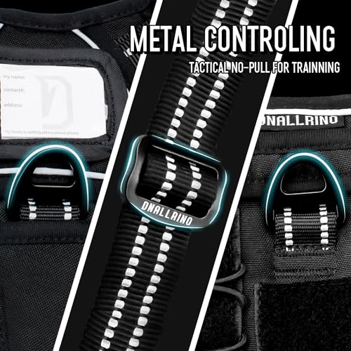 Tactical Dog Harness for Medium & Large Dogs, Black Adjustable No-Pull Control with Handle, Heavy Duty Reflective Vest - Size M - color: Black, size: Medium