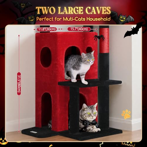 Globlazer Gothic Cat Tree Tower for Indoor Cats, 50-inch Goth Adult Cat Tree House for Large Adult Cats with Steps, Scratching Post, 2 Cat Caves, Dangling Toys, FC50, Blood-Goth - color: Gothic