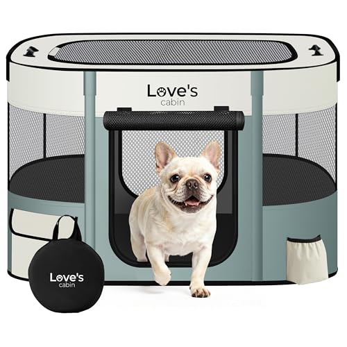 Love's cabin Pet Puppy Dog Playpen, Small Dog Tent Crates Cage Indoor/Outdoor, Portable Exercise Playpen for Cat, Foldable Pop Up Dog Kennel Playpen with Carring Case (S, Gray Green) - color: Gray green, style: Small