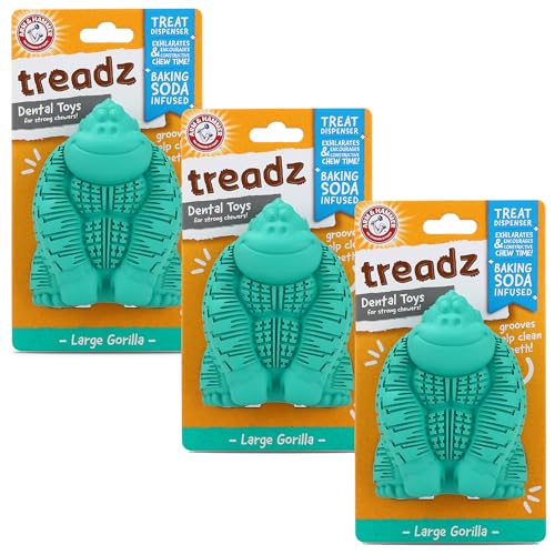 Arm and Hammer for Pets Super Treadz Gorilla Dental Chew Toy for Dogs - Reduces Plaque and Tartar Without Brushing, Baking Soda Infused, Dishwasher Safe, Dogs Up to 35 Lbs - 3 Pack - size: Large (Pack of 3), style: Gorilla