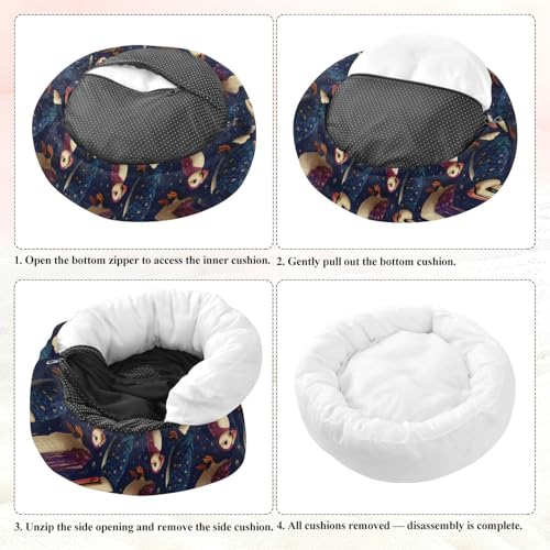 Pet Bed Puffins Blue Purple Cat Snuggler Soft Winter Cushion, Cozy Round Bolster Nest for Indoor Kittens & Small Pets 15" - size: X-Small