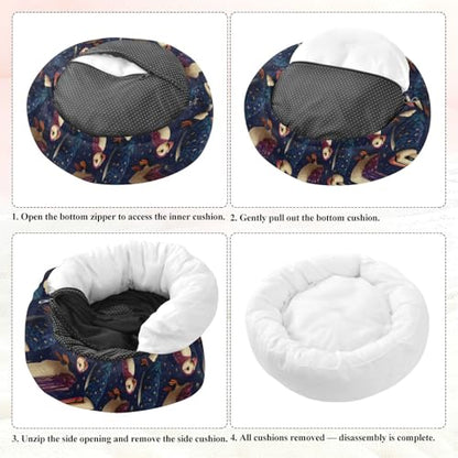 Pet Bed Puffins Blue Purple Cat Snuggler Soft Winter Cushion, Cozy Round Bolster Nest for Indoor Kittens & Small Pets 15" - size: X-Small
