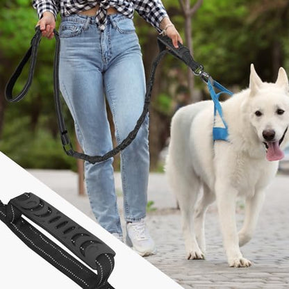 Heavy Duty Dog Leash for Medium Large Dogs,4-6FT Shock Absorbing Bungee Tactical Dog Leash with Control Padded Handle and Car Seatbelt, Reflective Lead for Walking Training,Black - color: Black