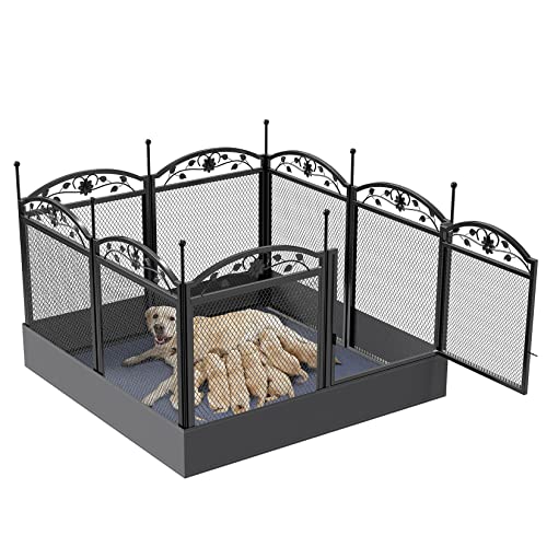 BingoPaw Dog Playpen Indoor: 8 Panels 32” Tall Metal Pet Pen Puppy Whelping Box with Waterproof Bottom - Outdoor Doggy Run Fence with Door for Small Medium Large Dogs