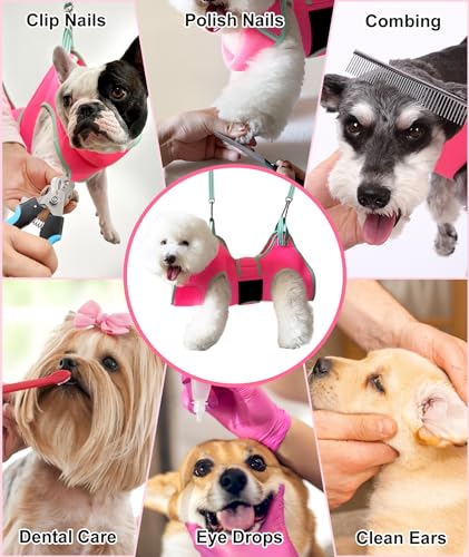 Kkiimatt Dog Grooming Hammock,XS Pink Hanging Harness Holder for Nail Clipping/Trimming,Grooming Sling Hanger with Thick Fabric Neck Support,Strap Restraint for Claw Care - color: X-Small 8-14 LB/Pink