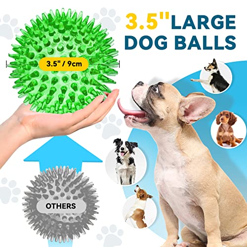 SHARLOVY 3.5” Large Dog Toys Ball, 6 Pack Squeaky oys, Durable for Aggressive Chewers, Spiky Ball for Clean Teeth and Training, Fetch Toys for Large Dogs, for Puppy Chew and Teething - size: Large Set of 6