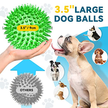 SHARLOVY 3.5” Large Dog Toys Ball, 6 Pack Squeaky oys, Durable for Aggressive Chewers, Spiky Ball for Clean Teeth and Training, Fetch Toys for Large Dogs, for Puppy Chew and Teething - size: Large Set of 6