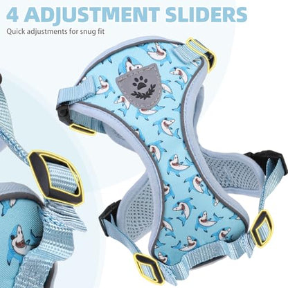 PUPTECK Cat Harness and Leash Set Escape Proof Reflective Cat Walking Harness Adjustable Soft Breathable Mesh Vest for Small Pets, Blue Sharks, S - color: Blue Sharks, size: S (NECK 9.5"-11", CHEST 13"-16")