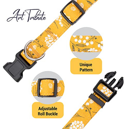 Dog Collar for Small Medium & Large Dogs - Heavy Duty Cotton, Long Lasting, Adjustable, Strong and Durable and Puppy Quick Release Buckle - Yellow Collar - color: Yellow Spring, size: Large