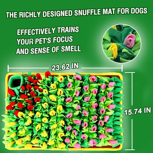 MYLIFESION Snuffle Mat for Dogs, 23.62''*15.75'' for Small & Medium, Fleece Mentally Stimulating Toys for Dogs Cats Rabbits, Helps Control Eating Speed and Train Scent Detection (Tulip Style) - color: Tulip Style
