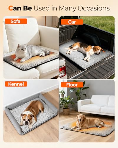 Self Warming Pet Pad, Super Soft Thermal Dog Crate Bed Pad for Crate, Sofa, Floor Washable Anti-Slip Self Warming Kennel Mat for Indoor Outdoor Dogs and Cats (LightGray, M)