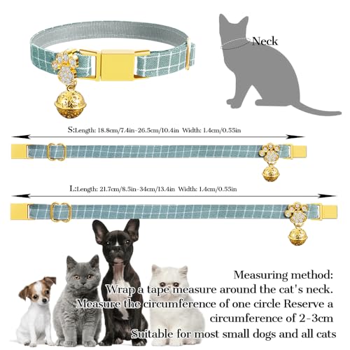 Personalized Breakaway Cat Collars - Magnetic Buckle, Bell - Safety Quick Release, Customized for Girls & Boys Cats- (Checkered-Cyan) - color: Checkered-Cyan