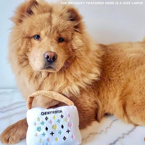 Haute Diggity Dog Chewy Vuiton Handbag Plush Squeaky Dog Toy, Soft Durable Designer-Inspired Stuffed Puppy Chew Toys for Small & Medium Dogs, Machine-Washable (White) Large - color: White Purse, size: Large