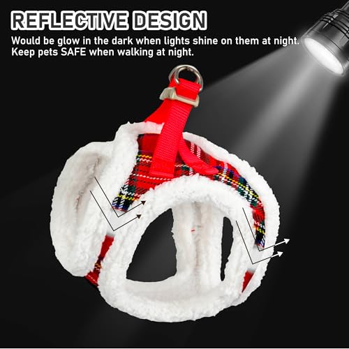 Small Dog Harness Collar and Leash Set, Step in No Chock No Pull Soft Mesh Adjustable Dog Vest Harnesses Plaid Reflective for Dogs Puppy Cats Kitten Rabbit (Warm Red, XXS) - color: Warm Red, size: XXS