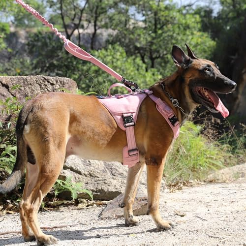 ICEFANG GN8 Tactical Dog Harness for Medium Sized Dogs,Full Metal Buckles,Reflective in Training Walking K9 Dog Vest,No-Pull Front Leash Clip,Adjustable Pet Harness (Pink, M (Pack of 1)) - color: Pink, size: Medium (Pack of 1)