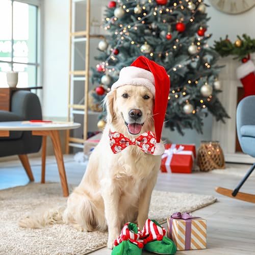 Christmas Dog Collar with Bow Tie, Holiday Festive Santa Claus Pattern Xmas Pet Collar, Adjustable with Quick Release Buckle for Puppy, Small, Medium, Large Dogs, Boy & Girl Pets - color: Christmas snowflakes, size: Large-(16-27") Neck * 1" Wide