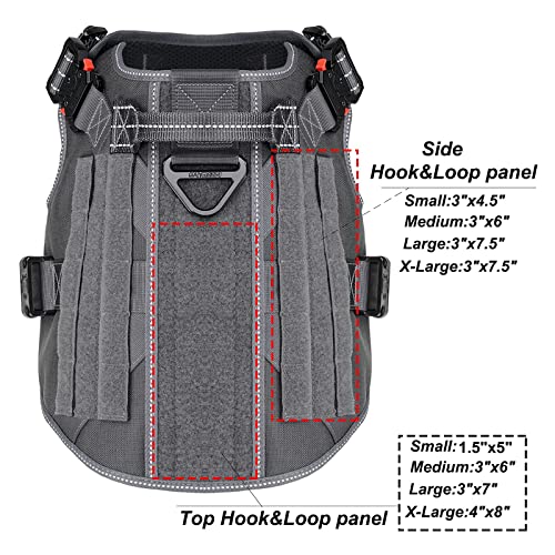 ICEFANG Tactical Dog Harness, Large Size,2X Metal Buckle,Working Dog MOLLE Vest with Handle,No Pulling Front Leash Clip,Hook and Loop Panel (Grey,L (Pack of 1)) - color: Grey, size: Large (Pack of 1)