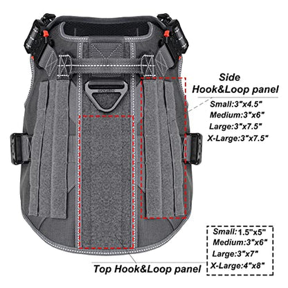 ICEFANG Tactical Dog Harness, Large Size,2X Metal Buckle,Working Dog MOLLE Vest with Handle,No Pulling Front Leash Clip,Hook and Loop Panel (Grey,L (Pack of 1)) - color: Grey, size: Large (Pack of 1)