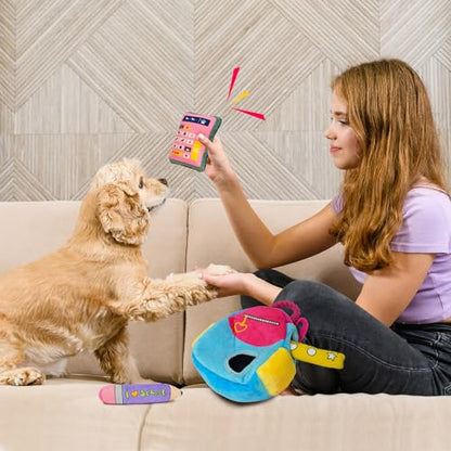 Hide and Seek Dog Toys, Squeaky Interactive Puzzle Dog Toys for Boredom and Stimulation, Dog Enrichment Toys with Rope for Small and Medium Dogs - style: I-Schoolbag