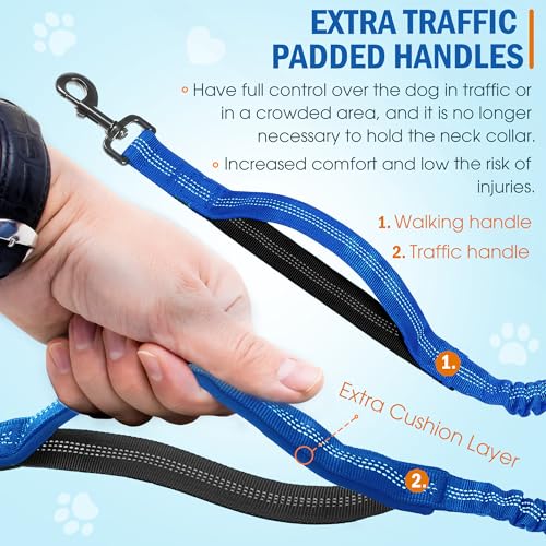 Hands Free Dog Leash with Waist Belt – No-Pull Bungee, Dual Padded Handles & Zipper Pouch for Running, Walking & Training – Adjustable Waist Leash for Large & Medium Dogs (Dark Blue) - color: Dark Blue