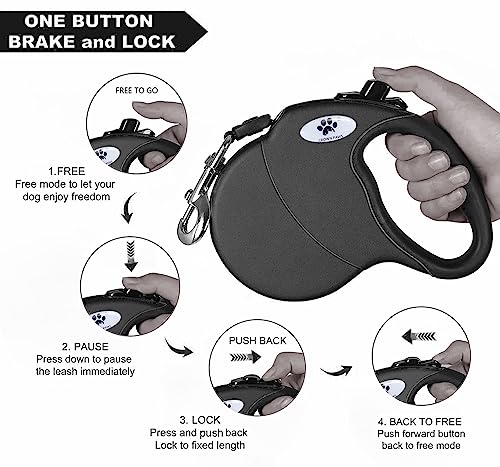 13 ft Retractable Dog Leash for Large Dogs up to 26 lbs,Tangle-Free Nylon Tape,Black S - color: black, size: Small