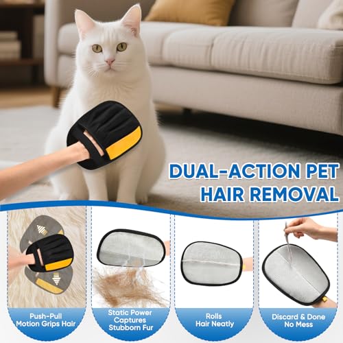 Upgraded Pet Hair Removal Glove, Electrostatic Five-Finger Reusable Pet Hair Remover for Couch, Car Seats, Clothing & Furniture, Dog Cat Fur Grooming Mitt for Laundry & Carpet