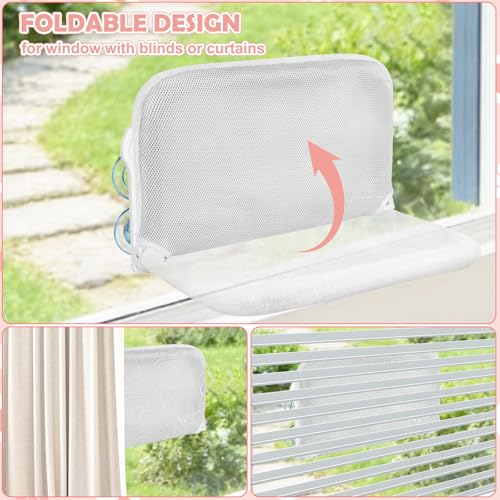 2 Pack Cat Window Perch,Cat Window Hammock Cordless Foldable Window Bed with 4 Large Strong Suction Cup,Reversible Cushion Cover,Metal Frame Easy to Adjust Window Seat Holds up to 40lbs(White