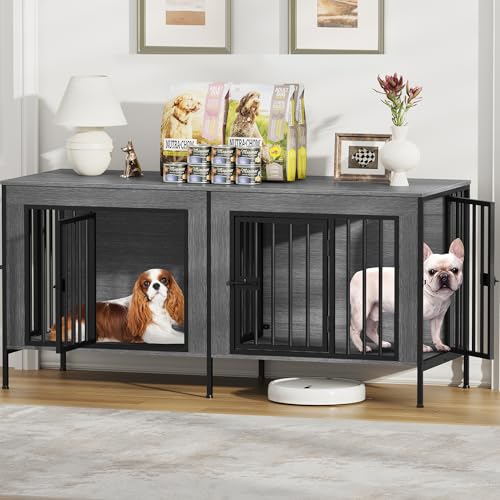 EasyCom Dog Crate Furniture for 1 or 2 Dogs, Heavy Duty Single/Double Dog Crates for Small/Medium/Large Dogs, Dog Kennel Furniture Indoor as TV Stand, Small Size 55.12" L(0-20 Pounds), Dark Grey - color: Dark Grey, size: 55.1"L x 20.5"W x 26.2"H
