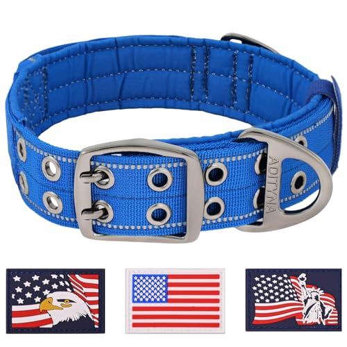 ADITYNA Heavy Duty Dog Collar for Medium Dogs - Reflective Blue Collar with Handle for Training, and Walking - Wide, Thick, Tactical, Soft Neoprene Padded - color: Royal Blue, size: Medium: Fit 15-19" Neck