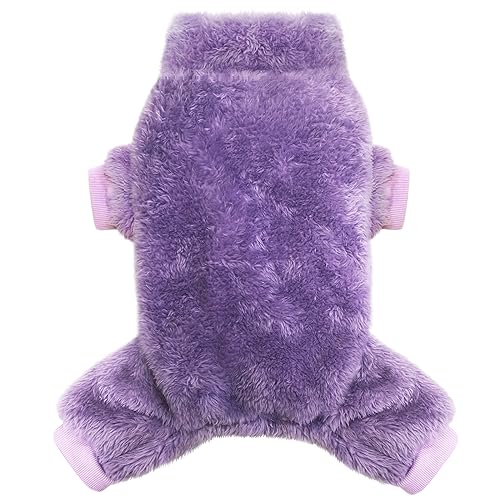 Idepet Fuzzy Velvet Dog Pajamas, Plush Dog Sweater Onesie Soft Pet Clothes Winter Outfit Doggy Pjs Puppy Jumpsuit, Cat Coat (X-Small, Purple) - color: Purple, size: X-Small