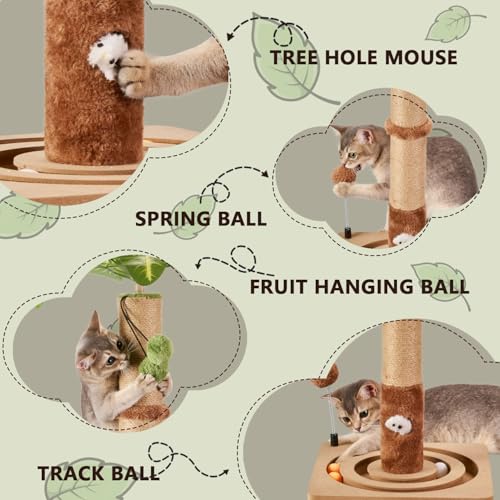 MECOOL 35in Tall Cat Scratching Post Sturdy and Premium Scratch Posts with Hanging Ball and Ball Track Cute Cat Tree for Indoor Cats - size: 35 inches for Adult cats