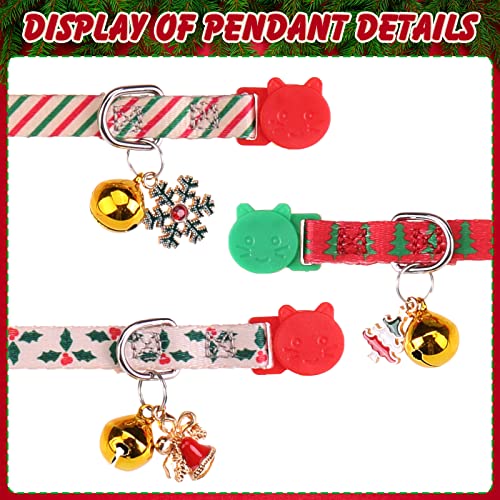 Christmas Breakaway Cat Collars with Bell & Cute Pendants - 3 Pack Adjustable Safety Kitten Collars - Xmas Collar for Kitten Cat Christmas Party - color: Style A - Christmas