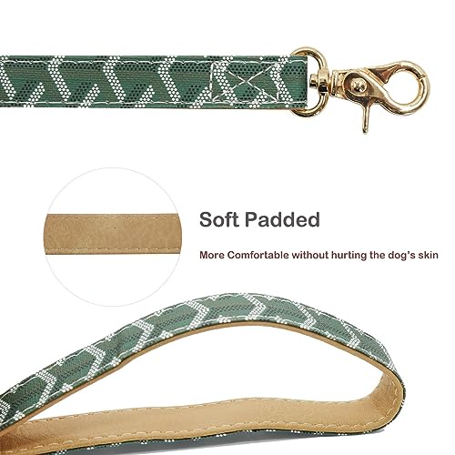 Leather Dog Collar and Leash Set, Check Pattern Dog Collar Leashes Metal Buckle Adjustable Durable for Small Medium Large Dogs (Green, XL(18-22IN)) - color: Green, size: XL(18-22IN)