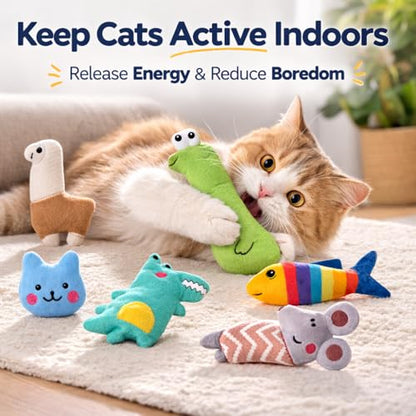 Catnip Toys for Indoor Cats, 6 Pack Plush Cat Kicker Toys with Natural Catnip, Bunny Kick Chew Cat Toys for Kittens & Adult Cats