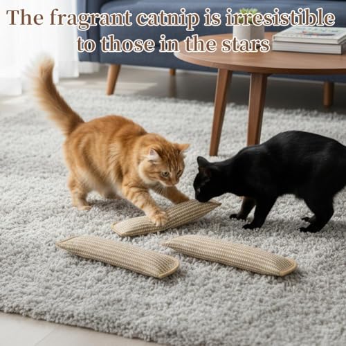 Catnip Toys - Catnip Pillows for Cats,Soft Sisal Indoor Kitten Scratching & Kicker Toys, Teeth Cleaning Catnips Pillow for Kittens & Indoor Cats with Drives Bored Cat Crazy,3Pcs - size: S