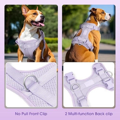 Dog Harness Medium Sized, Pet Vest with Front Clip, Adjustable Puppy Harness with 3 Fast Release Buckles[Easy to Put on & Take Off] (Lilac, L) - color: Lilac, size: L: Neck=20.5"-25"/Chest=17"-33"