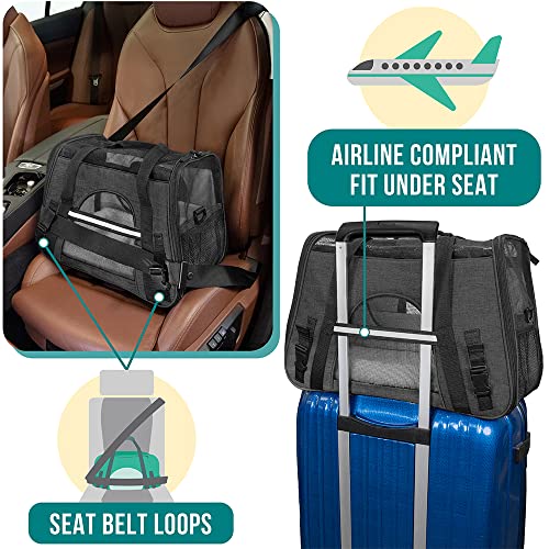 PetAmi Airline Approved Pet Carrier for Cats & Small Dogs, Soft Sided TSA Travel Carrier Bag with Sherpa Bed, Breathable Mesh Ventilation, Collapsible Bowl, Up to 18 lbs, Large Heather Dark Gray - color: Charcoal, size: Large - 19.5"L x 10.2"W x 12"H