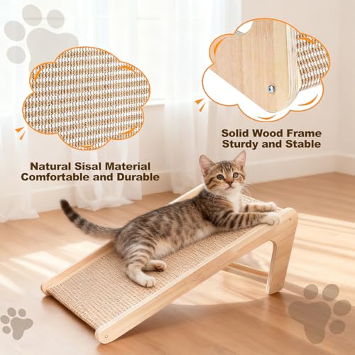 Paceray Cat Scratcher, Sisal Cat Scratcher Ramp, 27 inch L Shape Scratch Pad for Indoor Cats, Wall Furniture Protector(Large)
