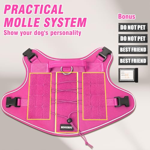Tactical Dog Harness Medium Sized Dog,No Pull Military Dog Vest with Handle,Reflective Heavy Duty Pet Harness for Walking Hiking Training Pink M - color: Hot Pink, size: Medium