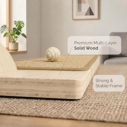 Corner Cat Scratcher–26in Tall Cat Scratching Post, Space Saving Leaning Cat Tree Protects Furniture, Multi-Level Solid Wood with Natural Sisal, Wall Corner Cat Scratch Post for Indoor Cats