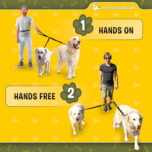 Exquisite Hands Free Leash for Two Large Dogs. Premium Quality & Versatile Waist Leash for Dog Walking No Tangle. You Will Absolutely Love This Amazing 2 Dog Gear (Black & Green) - color: Black & Green