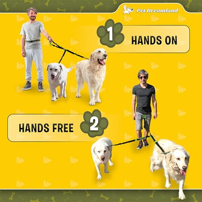 Exquisite Hands Free Leash for Two Large Dogs. Premium Quality & Versatile Waist Leash for Dog Walking No Tangle. You Will Absolutely Love This Amazing 2 Dog Gear (Black & Green) - color: Black & Green
