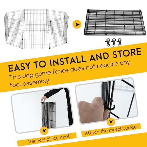 FDW 24 Inch Dog Pen 8 Panel Dog Playpen Indoor Outdoor Metal Puppy Pet Fence Portable Folding Animal Exercise Fence,Black