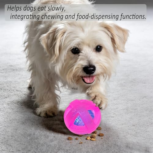 Dog Ball Toy for Chewing and Treat Dispensing - Tough Rubber Puppy Chew Toys Interactive Puzzle Balls for Teething & Slow Feeding, 3.5 Inch (Pink) - color: Pink