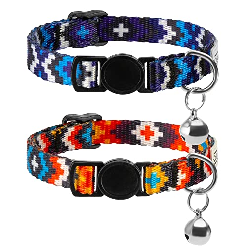 CollarDirect Cat Collar Breakaway with Removable Bell Set of 2 PCS - color: Blue & Orange