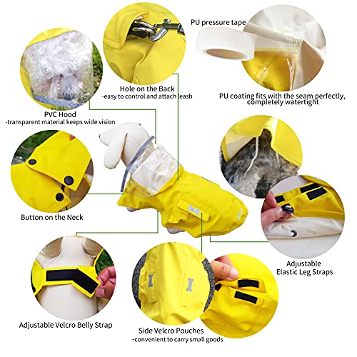 Waterproof Dog Raincoat, Adjustable Reflective Lightweight Pet Rain Clothes with Poncho Hood (X-Small, Yellow) - color: Yellow, size: X-Small(4-9lb)