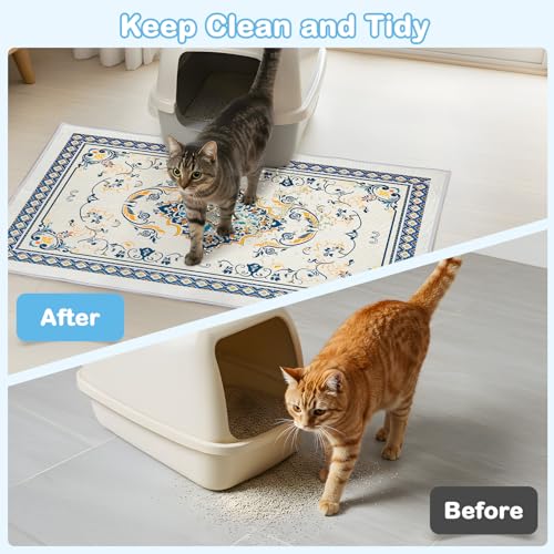 Washable Cat Litter Mat 48"x36" 2Pack with Non-Slip Bottom Waterproof Litter Box Mat Easy to Clean Litter Trapping Mat for Kitty - color: Blue&White, size: 48"x36"-2 Pack