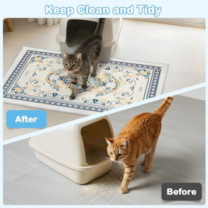 Washable Cat Litter Mat 48"x36" 2Pack with Non-Slip Bottom Waterproof Litter Box Mat Easy to Clean Litter Trapping Mat for Kitty - color: Blue&White, size: 48"x36"-2 Pack